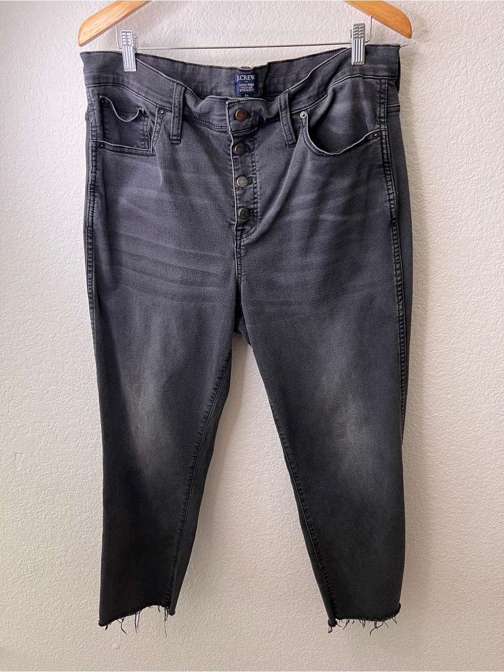 J Crew Button Fly High Rise Vintage Straight Jean Black Gray Size 34 - Picture 2 of 11